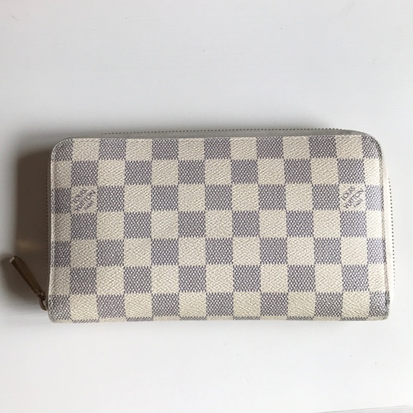 lv white checkered wallet
